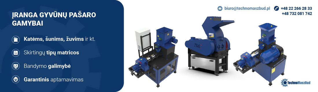 Įranga naminių gyvūnų pašaro gamybai