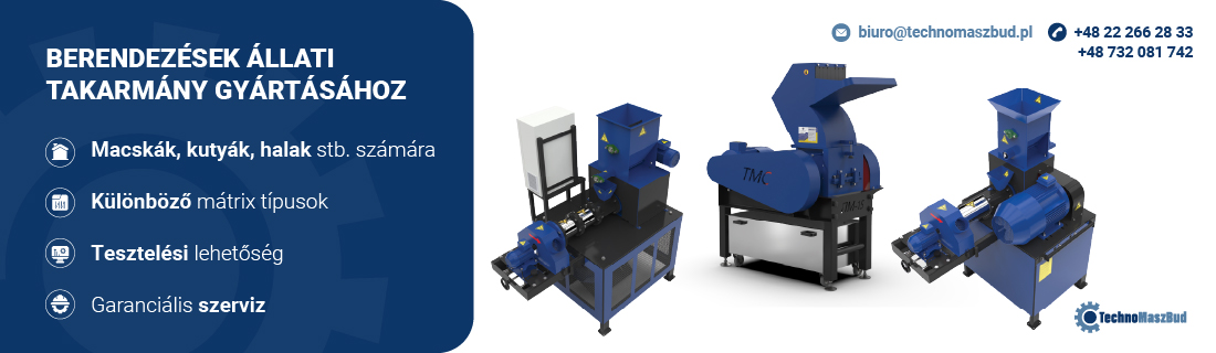 Berendezések állateledelek gyártásához